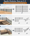 Rock Solid Black Aluminum Railing Posts With Included Mounting Screws Weather Resistant Outdoor Deck Fence Hardware Heavy Duty Powder Coated Support Kit For Patio Build Outs That Are Legit Built Tight And Low Maintenance diagram showing corner, stair, and other configurations.