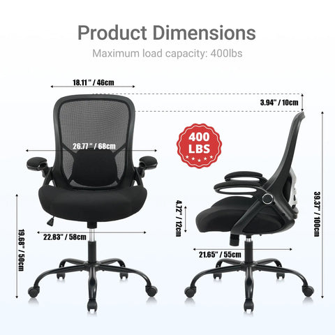 Beefy 400 Lb Heavy Duty Office Chair With 5 Inch Thick Seat Ergonomic Desk Chair Adjustable Armrests Mesh Executive Chair