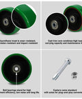 4 Inch Caster Set Of 4 Replacement Wheels With Polyurethane Tread On Cast Iron Cores Ball Bearings 3/8 Inch Bore