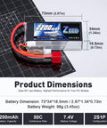 Image of 2S 2200mAh Shorty Lipo Battery 7.4V 50C With T Connector Soft Pack For 1 16th Slash RC Car Truck Helicopter Drone Quadrotor