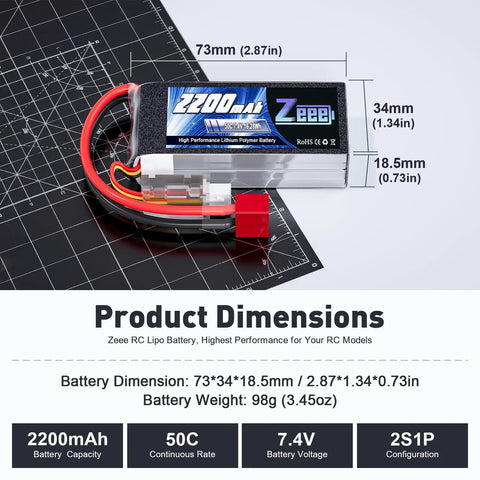 Image of 2S 2200mAh Shorty Lipo Battery 7.4V 50C With T Connector Soft Pack For 1 16th Slash RC Car Truck Helicopter Drone Quadrotor