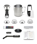 Certified Remanufactured Automatic Espresso Machine With Built In Grinder And Steam Wand Knocking Out Next Level Cafe Brews At Home With Rock Solid Pressure Tuning And Quick Warmup For Rich Bold Shots Daily accessory set including milk pitcher, portafilter, and cleaning tools.