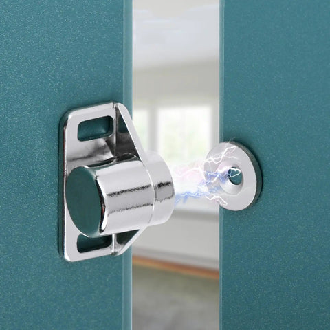 Heavy Duty 4 Pack Zinc Alloy Door Stoppers With Strong Magnets Smooth Quiet Cabinet Catches For Cupboard Holders Easy Install Screw Kit Home Hardware Must Have, close-up of door stopper with magnet mechanism.