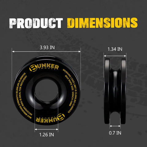 Heavy Duty Recovery Ring For Off Road Winching 66,000 Lbs Break Strength And 33,000 Lbs Working Load Limit, Works With Synthetic Rope And Soft Shackle, Universal Recovery Gear For SUV UTV ATV And Truck, 3.93 in black aluminum