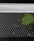 Thickened Aluminum Gutter Guard Roll, Heavy Duty Leaf Filter Shield for 5 Inch Gutters, 21 Feet, showing mesh with leaves