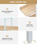 Five Tier Industrial Bookcase With White Metal Frame And Oak Shelves components MDF board and steel frame details.