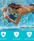 Man and child swimming wearing Super Comfy Silicone Earplugs For Swimming And Sleeping Waterproof With 32 dB Noise Cancelling