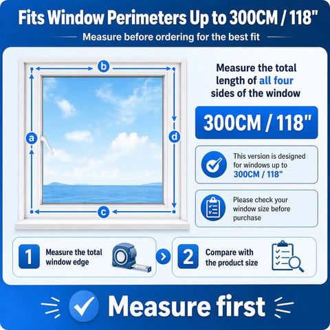Diagram showing window dimensions for 200cm Portable AC Window Seal Kit For Casement Crank Skylight And Push Out Windows