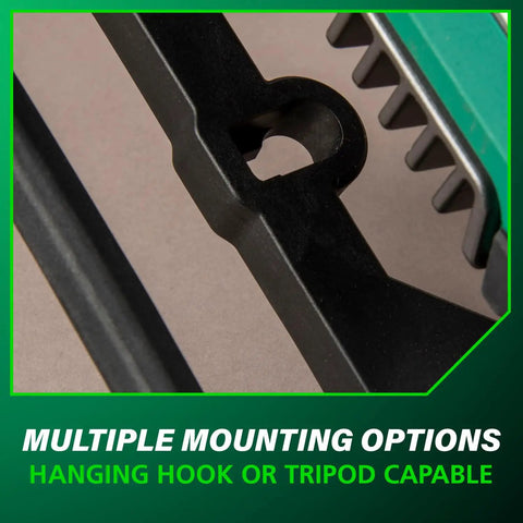 Close-up of mounting hook for Ultra Bright 4000 Lumen Cordless LED Work Light With MultiVolt 18V 36V Battery, adjustable brightness.
