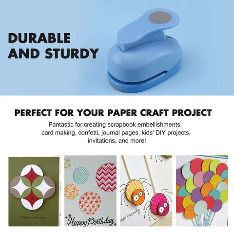 5/8 Inch Circle Punch for Scrapbooking, durable tool for precise cuts, shown with craft cards and decorations.