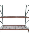 Heavy Duty Teardrop Pallet Rack Frame With Welded Center Rib For Warehouse Storage 36 Deep X 120 High upright columns with wire mesh shelves.