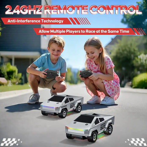 Kids playing with 1:24 Scale RC Truck With All Terrain Performance, High Speed 2WD Off Road Car With Lights And Load Space, 2.4GHz Remote