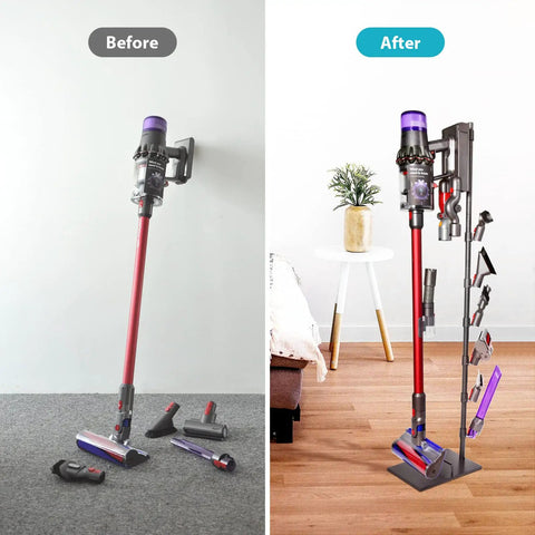Before and after use of Durable Floor Storage Stand For Dyson V15 Detect V11 V10 V8 V7 V6 Cordless Vacuum Cleaners.