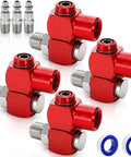 Four Pack 1/4 Inch MNPT Aluminum Air Hose Fittings With 360 Degree Swivel Plug And Play Quick Connect Pneumatic Tool Adapters For Air Tools Red Includes Thread Tape For Leak Prevention, red aluminum air fittings with thread tape