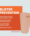 Blister Prevention Tape For Active Lifestyles With 30 Precut Strips next to product highlights on packaging