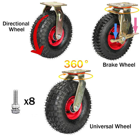 Heavy Duty Caster Wheels With Top Plate Swivel Brakes for carts and furniture, showing directional, brake, and universal wheels.