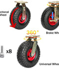 Smooth Operator 2 Piece 8 Inch Pneumatic Caster Wheels featuring directional, brake, and universal styles with metal plates.