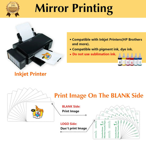Inkjet printer with Light 1.0 Heat Transfer Paper For T Shirts, 20 Sheets 8.5 By 11 Inches, printable transfers showcase.