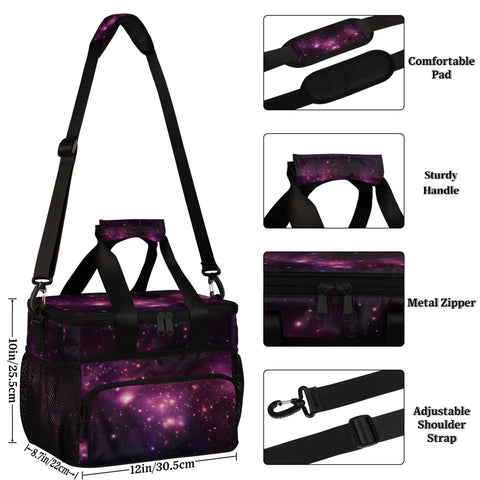 Insulated Picnic Backpack Lunch Bag For On-The-Go Eats, Large 12x8.7x10in, galaxy design, adjustable strap, comfortable pad