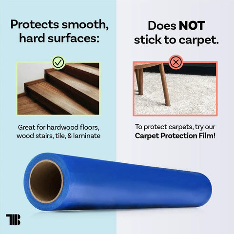Blue Floor Protection Film 24x500 Ft Heavy Duty Self Adhesive Shield For Moving Painting And Renovations with smooth surface guidance.