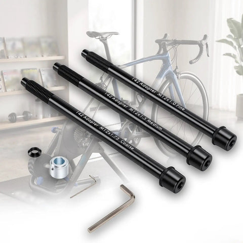 Premium Thru Axle Adapter Kit For Shkalacar Wahoo SNAP With Triple M12 Thread Compatibility And Precision Alloy Steel Build For A Cool Ride., three black alloy steel thru axles with M12 thread sizes for indoor trainer use