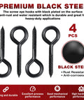 Heavy Duty 6 Inch Screw Eyes Hooks Set PAMAZY With 700 Lbs Load Capacity 4 Pieces Self Tapping Eye Bolts Black Steel
