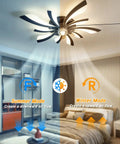 Plug-in ceiling fans with lights and remote,low profile 3 colors Dimming showing summer and winter modes with air flow directions.