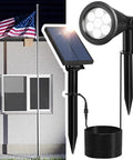 Outdoor Solar Spotlight With Separate Solar Panel And 24.6 Ft Waterproof Cable, Bright 7 LED illuminating a flagpole.