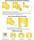 Instructions for using foil balloons in Route 66 Retro Party Balloons Kit With Vintage Car Tire Decor And Vinyl Record Foil Balloons Shield Sign