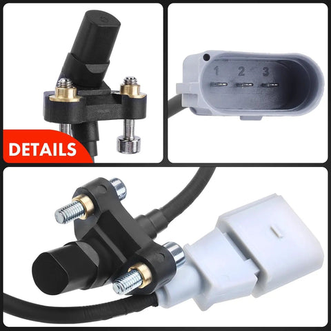 Engine Crankshaft Position Sensor For Volkswagen Beetle Bora Golf Golf SportWagen Jetta Passat Rabbit 2.5L L5 2005 To 2014 OE Replacement With Precise Sensing Reliable Performance And Easy Plug In Install, black 3-pin sensor