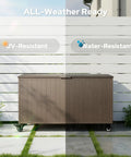Outdoor Storage Box With Wheels 150 Gallon Wheeled Deck Box For Patio, Waterproof And UV Resistant, brown storage chest