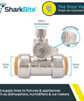 Three Quarter By Three Quarter By One Quarter Inch Brass Push To Connect Compression Tee Stop Valve For PEX Copper CPVC PERT HDPE Plumbing Fitting No Fuss Setup In Tight Spaces Easy Disconnect Clip Operation valve image