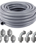 Three Quarters Inch Liquid Tight Electrical Conduit Kit, 25 Ft Flexible Non Metallic And Metallic Conduit, UL Certified Fittings