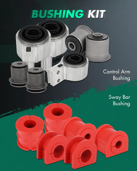 Front Lower Control Arm Bushing For Jeep Cherokee 1984 Through 2001 Replacement Kit K3128 With Quiet Ride And Durable Wear Resistant Performance For Smooth Handling And Easy Bolt In Fit, control arm and sway bar bushings shown