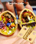 Gold 180 Degree Mini Brass Hinges Set for Dollhouse Furniture and Jewelry Boxes with colorful interior of tiny box