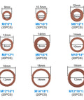 200 Pcs Flat Copper Washer Set Nine Sizes M5 To M14 O Ring Copper Gasket Seal Kit for Plumbing and Auto Repairs