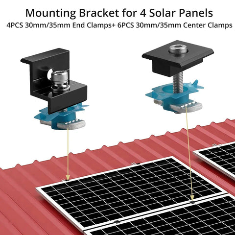 10 Piece Solar Panel Mounting Bracket Kit for Unistrut Rails Aluminum 30mm 35mm Mid Clamps and End Clamps for Metal Roofs