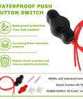 12V Waterproof Push Button Switch with Quick Connector and Wire for LED Accent Lighting, showcasing waterproof protection features.