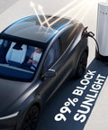 Slick Tight Custom Fit Sunshade For Tesla Model Y Juniper 2025 2026 Glass Roof installed, blocks glare and heat.