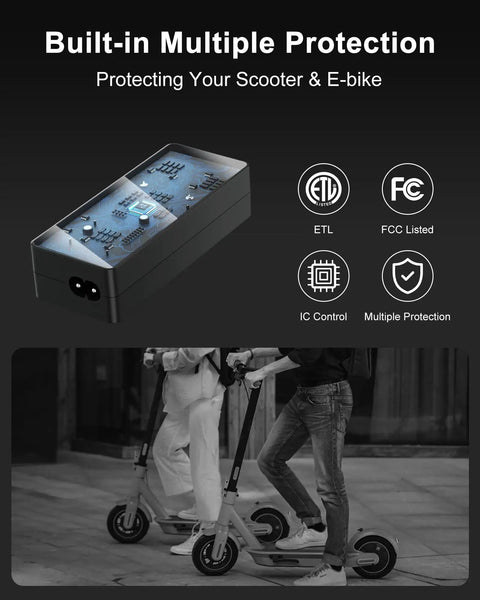 Universal 42V 2A Electric Scooter Charger For 36V Lithium Ion Folding Scooters with built-in multiple protection features.