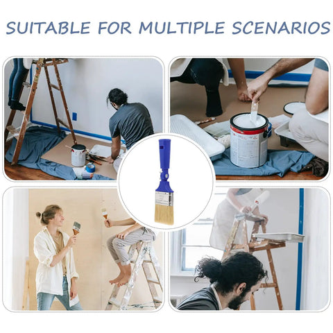 Pro Grade Adjustable 2.5 Inch Paddle Paint Brush With 270 Degree Angled Flat Tip for home painting projects, shown in use.
