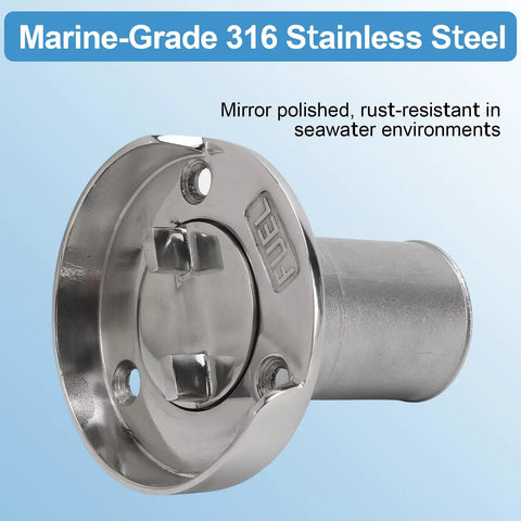 Keyless Marine Gas Cap 1-1/2 Inch For Marine Fuel Tank Filler Neck, Mirror Polished 316 Stainless Steel, Rust Resistant