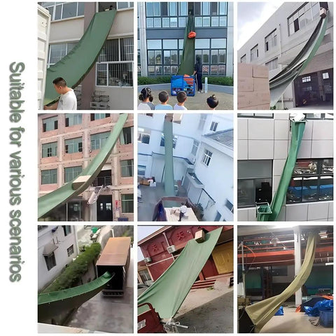 Canvas Chute For Moving And Loading Goods 1.5 By 12 Meters Heavy Duty Warehouse Unloading Equipment With 55 Pound Load Capacity in use