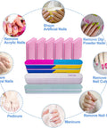 All In One Nail File And Buffer Kit Pack Of 16 with pink buffer blocks, gray emery boards, and green white shine buffers, 100/180 grit