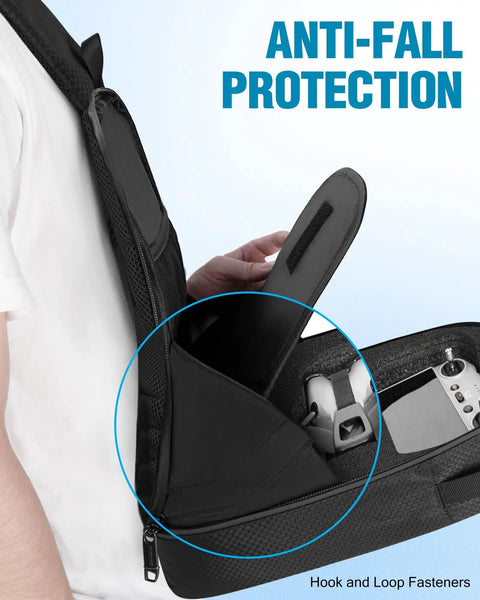 Anti-fall feature of On The Go Mini 5 Pro Case For DJI Drone And RC 2 Controller, showing foam interior and secure fit.