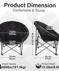 XXL Folding Round Camping Chair With Super Cushioned Padded Seat For All Day Comfort Heavy Duty Frame Supports Up To 400 Lbs diagram