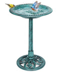 Weatherproof Polyresin Pedestal Bird Bath For Outdoors And Garden 28 Inch Tall With A 20 Inch Bowl Green Durable Stable