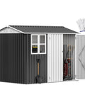 10 Ft By 8 Ft Metal Outdoor Storage Shed With Windows And Lockable Doors Sloped Roof Waterproof Rain Or Shine Ready