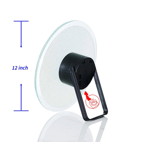 Side view of a 12 Inch Plasma Disc Light Plate With Dope Touch Responsive Glow, featuring a stand and 12-inch size indicator.