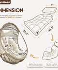 Outdoor Hanging Egg Chair Cushion Replacement Thick Waterproof Cushion With Headrest Pillow Cream Comfy Fits Most Egg Chairs 43.3 by 39.3 by 7 Inches U Shaped Lounger Cushions for Swing Chairs illustration.